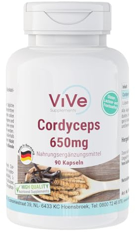 Cordyceps 650 mg - 90 Kapseln - vegan - Pilzpulver aus dem Mycel - Vitalpilz | Qualität aus Deutschland von ViVe Supplements