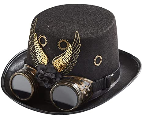 Harilla Party Hut Space Punk Deluxe mit Brille, Steampunk Hut Karneval, Gothic Mütze, Kopfbedeckung, Kostümzubehör für Halloween, Karneval, Mottoparty, JGA