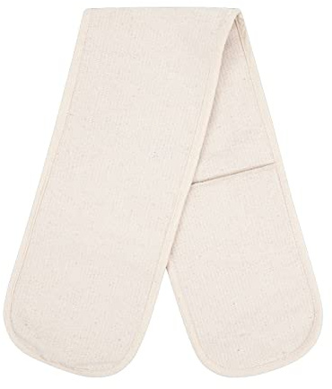 Professional Double Oven Gloves Heavy Duty and Heat Resistant Cotton Oven Gloves for Home Restaurants Chefs, Cream, 17cm x 68cm
