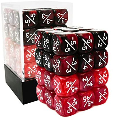 36 st 12 mm positiva och negativa tärningsräknare marmor röd + tvilling röd och svart set, liten token tärning kompatibel med MTG, CCG, kortspel