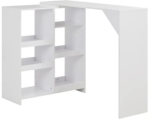 WIFESE Bartisch mit Beweglichem Regal Weiß 138x39x110 cm KüChentisch Stehtisch Kleiner Tisch Klein Stehtische Bartisch KüChe Bistrotisch KüCheninsel Industrial MöBel Stehtisch Outdoor Bar Tisch