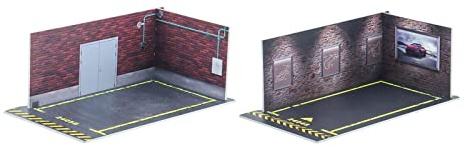 Sharplace 2pieces 1/24 Scene Collection Miniature Garage Parking Lot Background Diorama Layout Storage for Diecast Car Accessories