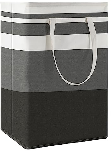 Maxsilan 80L Freestanding Laundry Basket with Extended Handle, Collapsible Large Cotton Clothes Hamper Storage Basket, Gradient Grey