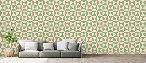 New Walls Retro Vliestapete grün beige Dreiecke & Kreise modernes Tapetenmuster Wohnzimmer, Küche, Schlafzimmer – 10,05 x 0,53 m