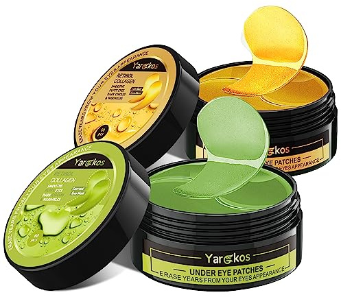 2 stycken 60 st hydrering fuktgivande ögonskyddsmask, grön + 24K guld, 30 par kollagen hydrogel anti-aging ögonkuddar, hyaluronsyra ögonmask mörka ringar ta bort, kollaexagenmask