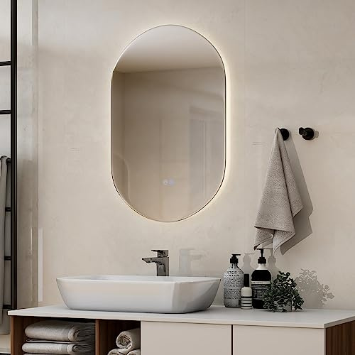 RELAX4LIFE Miroir LED Salle de Bain Ovale 80x50 CM, IP54 | 3 Couleurs, Luminosité Réglable, Miroir Mural Ovale Anti-Buée avec Interrupteur Tactile