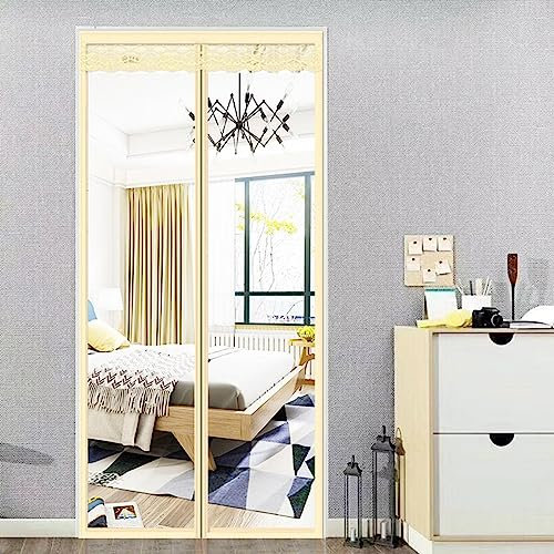 wärmeschutzvorhang magnet Sommer und Klimatisierung mit Isolierung kälteschutz Filz Wasserdicht Winddicht Filz für türen Balkontür Außentür Wohnzimmer90x210cm Beige Transparent