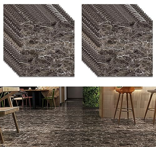 PVC Bodenbelag Selbstklebende, 24 Stück 30x30cm Vinylboden Bodenfliesen, Rutschfeste Wasserdicht Vinyl-Fußböden, Laminat Fliesen Selbstklebend für Wohnzimmer, Küche, Schlafzimmer(Schwarz Marmor)