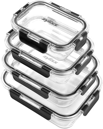 Zyliss 4 Piece Glass Container Set, Shatterproof Glass, Airtight Food Storage Boxes with Sealable Lid, Microwave Safe, BPA Free, Freezer Safe, Fridge Storage, Food Container