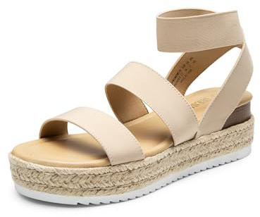 DREAM PAIRS Strappy Espadrille Platform Wedge Sandals for Women Dressy Summer, Comfortable Open Toe Sandals with Cushioned Insole and Ankle Strap Buckle,Size 10,Nude,SDPW2401W