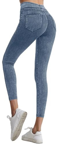 Onsoyours Jeggings da Donna Jeans Leggins a Vita Alta Stretchy Treggings Yoga Pantaloni Casual Slim Pantaloni Jeggings Elasticizzati Attillati in Denim A Azzurro S