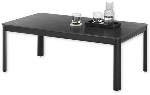 Lenni Couchtisch, Schwarz - Moderner Wohnzimmertisch mit Keramikplatte und Metallgestell - 120 x 45 x 70 cm (B/H/T) | 11 mm dicke Keramikplatte mit Maserung, abgerundete Ecken, kratz-, flecken- und hitzebeständig, Wohnzimmer, Sofatisch