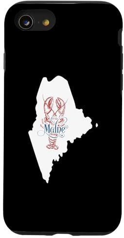 Coque pour iPhone SE (2020) / 7 / 8 Millésime Homard Fruits de Mer Typographie Rétro dans la Carte de l'État du Maine