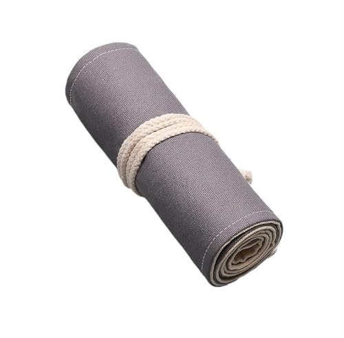 XUCZHAI Stifterolle 12/24/36/48/72 Holes Grey Canvas Roll Up Pencil Bag Pen Curtain Case Makeup Wrap Holder Storage Pouch School Supplies FüR Aquarellstifte Bleistifte(48 Holes)