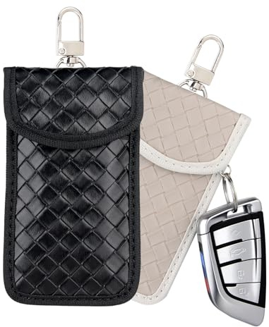 Faraday Pouch for car keys-2 Pack-key blocker for keyless car-anti theft bag-key pouches signal blocker-RFID key pouch-car key signal blocker pouch-car security-PU Leather