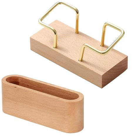 HTRTRR unterschiedliche Modellierung 2 Stück hölzerner Visitenkartenhalter, Visitenkartenhalter, Büro-Organisator, Display-Ständer, Desktop-Meeting-Organisator (Hellbraun)
