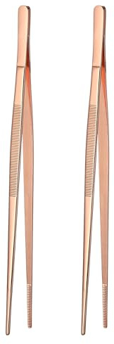 2Pcs 12 Fine Long Tweezer Tongs, Professional Cocktail Garnish Tools, 304 Stainless Steel for Kitchen, Food, Cooking (Copper Plated 2PCS)
