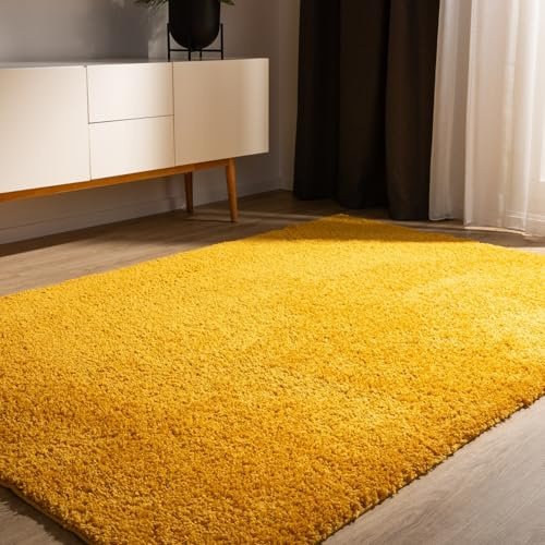 benuta Basic Hochflorteppich Teppich Wohnzimmer Sohari - Gelb 120x170 cm - Minimalistischer Look - Weich & Waschbar - Für Schlafzimmer, Flur oder Esszimmer - Geeignet für Fußbodenheizung