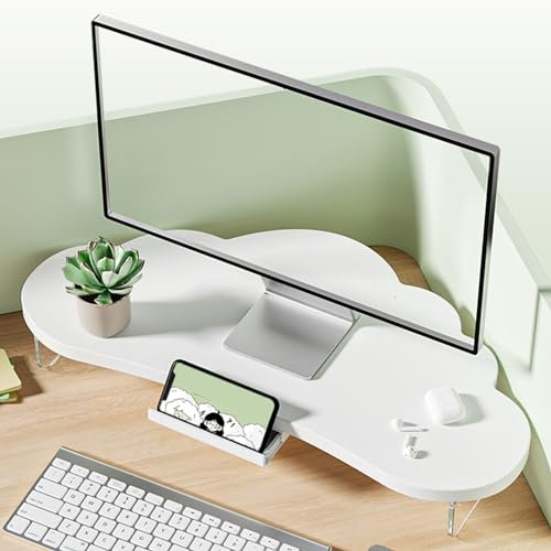 WOTZOV Corner Monitor Stand Shelf Corner Monitor Riser with Storage, Adjustable Computer Monitor Lifting Stand, Cloud Shape Desktop Organizer Storage Rack, White Green,White