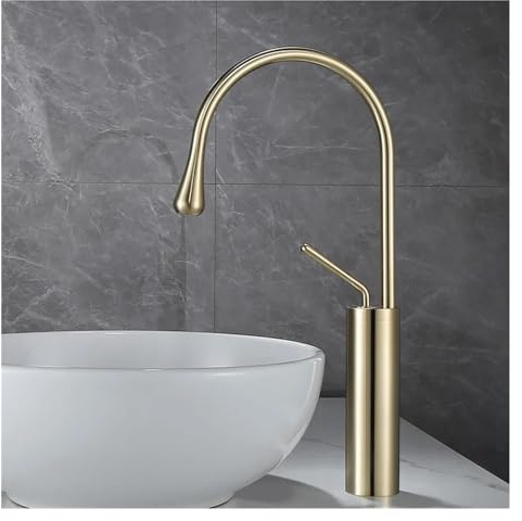 Waschraumarmaturen Gebürstetes Gold Badezimmer-Wasserhahn, Waschbecken-Wasserhahn, heiß, kalt, schwarz, Waschbecken-Wasserhahn, Messing-Wasserhahn, Küchenarmatur, schwenkbarer Waschbecken-Wasserkran F