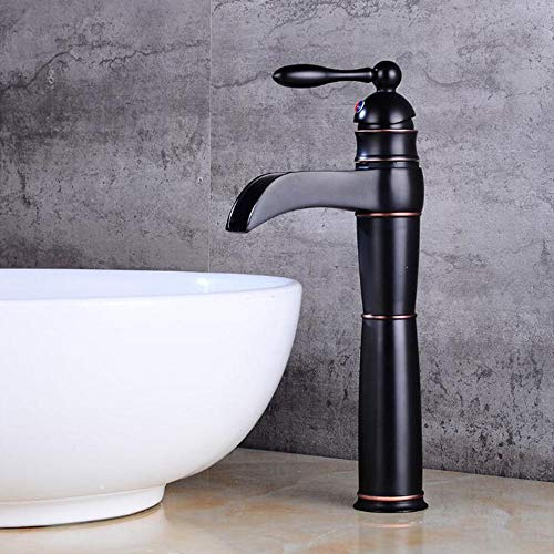 Rubinetto per lavabo Rubinetti per lavabo Nero Antico Alto sopra lavabo da appoggio Rubinetto per Bagno Caldo e Freddo Rubinetto per lavabo a Cascata in Ottone