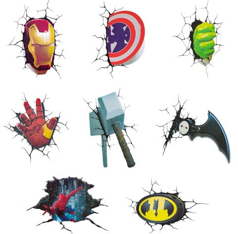 Wall Sticker 8pcs Hero Stickers ovie Wall Decal Self-Adhesive Sticker, Removable Kids Wall Stickers, 3D Breaking Through Wall Stickers Kids Bedrooms Living Room Wall Decor