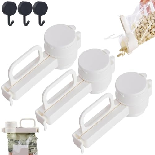 Lot de 3 pinces à sachets avec bec verseur, clip pour sac avec bec verseur, pinces à sac avec poignée, adaptées pour la farine, les collations, les flocons d'avoine et le café pour verser et fermer
