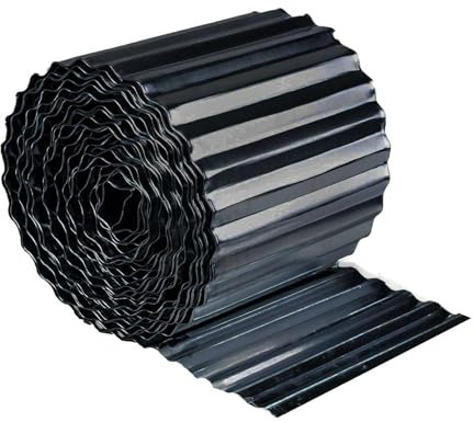 Corrugated Metal Garden Edging, Wave Roll, Landscape Edging Border for Lawn, Flower Bed, Garden Fence, Paver Edging, Power Coated Black Finish, 16cm (6 inch) High 5 Metre (17 ft) Long