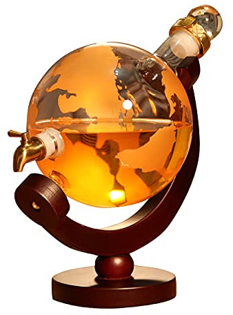 Ensemble de carafe à whisky Globe, capacité de 2000ml avec robinet doré/argenté, carafe à vin en verre épais(Gold)