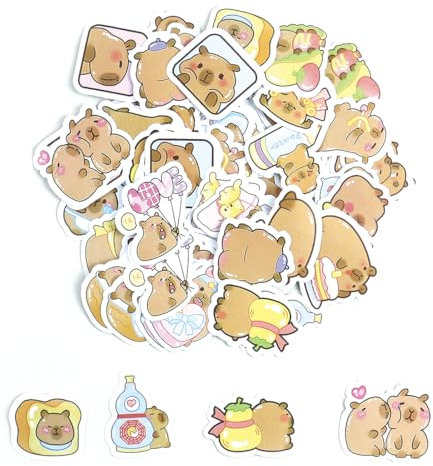 NHQZ 100 Pegatinas Impermeables de Capibara - Decoración de Vinilo para Portátil, Equipaje, Botella de Agua, Casco y Viaje