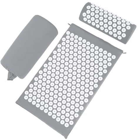 Acupressure Mat, Acupuncture Mat, Massage Mat and Pillow Set, Relieving Neck and Back Pain, Muscle Relaxation and Stress Reduction, Sciatica Relief, Suitable for Men and Women, Carry a Handbag, Gray