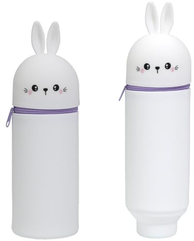 TaleMoon 2 in 1 Weiche Silikontasche Kawaii Federmäppchen,Hase Weichem Silikon Federtasche, Mäppchen Cartoon Bleistifthalter für Mädchen,Jungen Büro, Uni, Niedlicher Schulbedarf