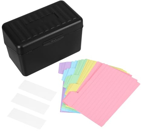 TEMPNAP Boîte de Rangement Noire Onglets Adhésifs en Papier pour Fiches avec Couvercle Légère et Incassable Stockage de Recettes et Usage Scolaire