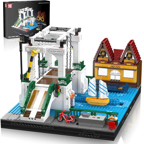 Mould King 16068 Vergnügungspark Bauspielzeug Elektrisch Stadtbrücke Klemmbausteine MOC Kettenklappbrücke Bausteine Karneval Bausatz Kompatibel mit Andere Marke(2066 Teile)