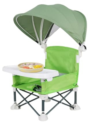 Tragbarer Baby-Fütterstuhl für Kleinkinder, tragbarer Sitz mit abnehmbarem Tablett, faltbarer Babysitz mit Sonnendach für Zuhause, Outdoor, Picknick, Reisen, Rasen, Camping, | Zusammenlegbarer stuhl Mit Sonnendach Für Garten Camping Picknick