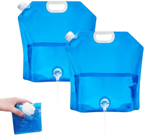 Horuili® Wassersäcke Faltbare, Wasserbehälter, 2 Stück 10L Tragbarer Zusammenklappbarer Trinkwassertank, Wiederverwendbar mit Dichtem Deckel, Geeignet zum Wandern, Camping, Grillen, Picknick, Reisen