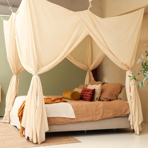 Mosquitera Beige Crema para Cama Matrimonio y King Size, 4 Aberturas