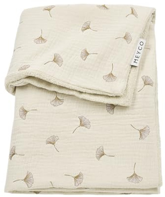 MEYCO Babydecke 75x100cm Musselin/Frottee Ginkgo Soft Sand | 100% Baumwolle - Oeko Tex zertifiziert - TOG 1.5 - vielseitig einsetzbar - kuschelig & atmungsaktiv - waschbar