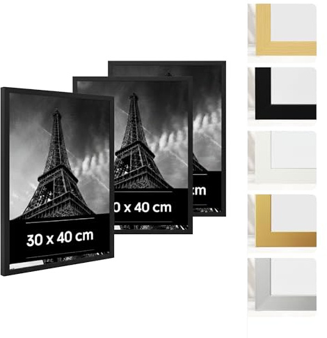 Estancia 3 Stück Schwarze Bilderrahmen aus Kunststoff, 30 x 40 cm – 3er-Pack 30x40 cm Rahmen mit Bruchsicherem Acrylglas – Moderner Fotorahmen für Wände, Tische, Zertifikate, Poster und Schlafzimmer