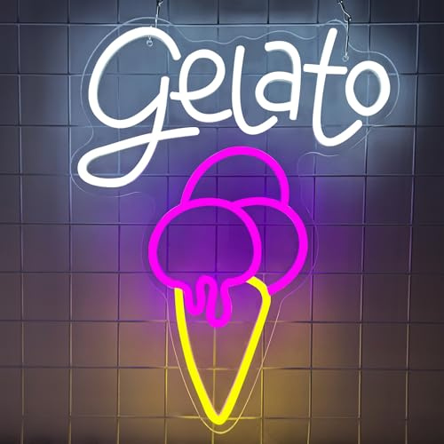 Gelato - Cartel de neón, diseño de helado, para decoración de pared, luz de neón, bebidas congeladas, restaurantes, iluminación para heladería, bar, cafetería, club, decoración