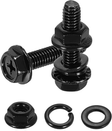 QUARKZMAN M6 X 25mm Phillips Flansch Sechskantkopfschrauben 10Stk 304 Edelstahl Flansch Sechskantschrauben Mit Muttern Flachscheiben Und Federscheiben Vollgewinde Für Maschinenbau Schwarz