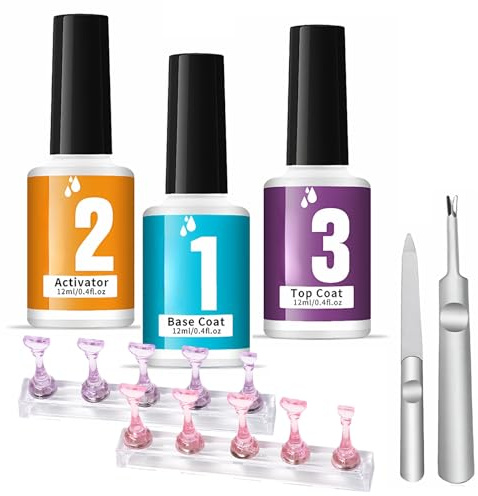 7 PCS Dip Powder Nail Set,with Dip Base Top Gels,Activator,Top Gels Coats,Dipping Powder Starter Kit Suitable for Manicure Starter,Gift for Women and Girls Home DIY & Salon Use