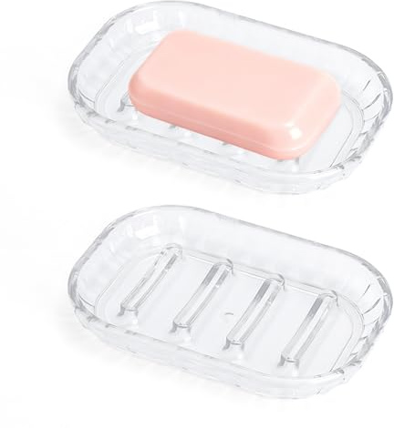 GZRXIOUS 2PCS Porte Savon Transparent, Porte-Savon Salle de Bain avec Égouttement sans Perçage, Support Savon pour Lavabo, Cuisine et Évier