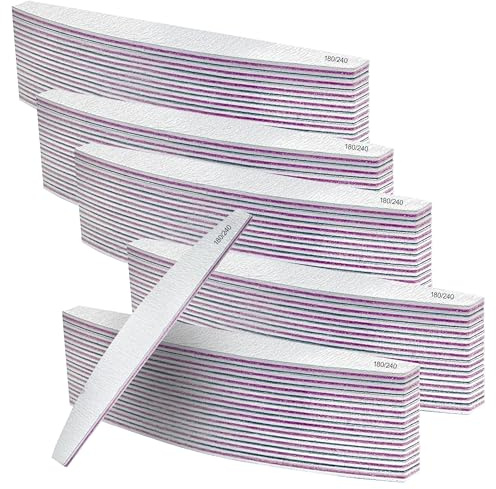 Lewer - Profi Nagelfeilen 50 Stück, 180/240 Körnung, Doppelseitig, Wiederverwendbar, Nagelfeile für Maniküre & Pediküre, Natur- & Kunstnägel, Robust - Grau/Lila