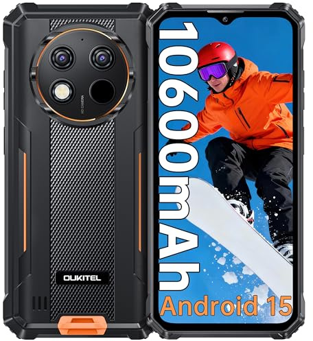 OUKITEL G1S - Telephone Incassable 2026,8GO+128GO, Android 15 Telephone Portable Incassable 10600mAh,6.52 HD, Smartphone Incassable 4G,13MP Caméra,Fingerprint/Face ID/GPS/NFC/2Ans Garantie,Orang