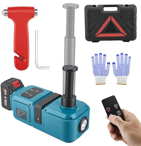 Gato hidráulico eléctrico de 5 T, compatible con Makita 21 V, con mando a distancia e iluminación LED, para SUV, coche, camión, cambio de neumáticos, rango de elevación de 15,5 – 45 cm