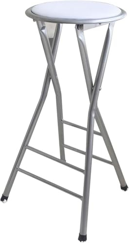 Sgabello da Bar Pieghevole, Sedia Pieghevole Portatile Imbottita in Pu Sgabelli da Bar Alti per Cucina da Campeggio All'aperto Negozio Cafe, White, 60cm/24in 1pcs
