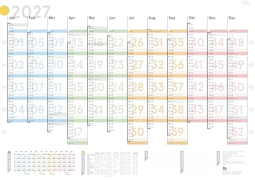 weekview Wandkalender KW-optimiert DIN A1 farbig, Jahresplaner mit Ferien & Feiertagen, Jahreskalender, Wandplaner | 12 Monate mit klarer Kalenderwoche (A1, 2027)
