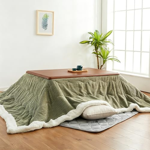 Kchsdool Solid Wood Kotatsu Table, Low Floor Desk with Heater, Japanese Warming Table for 4, Dining Work Gaming for Living Room(Brown,120cm)