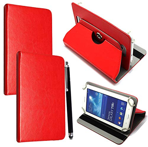 Universal 360° Rotational Colourful Various PU Leather Stand Case Cover Fits All 7 Inch Android Tablets tab devices + Free Stylus Pen (Universal 7'' red)